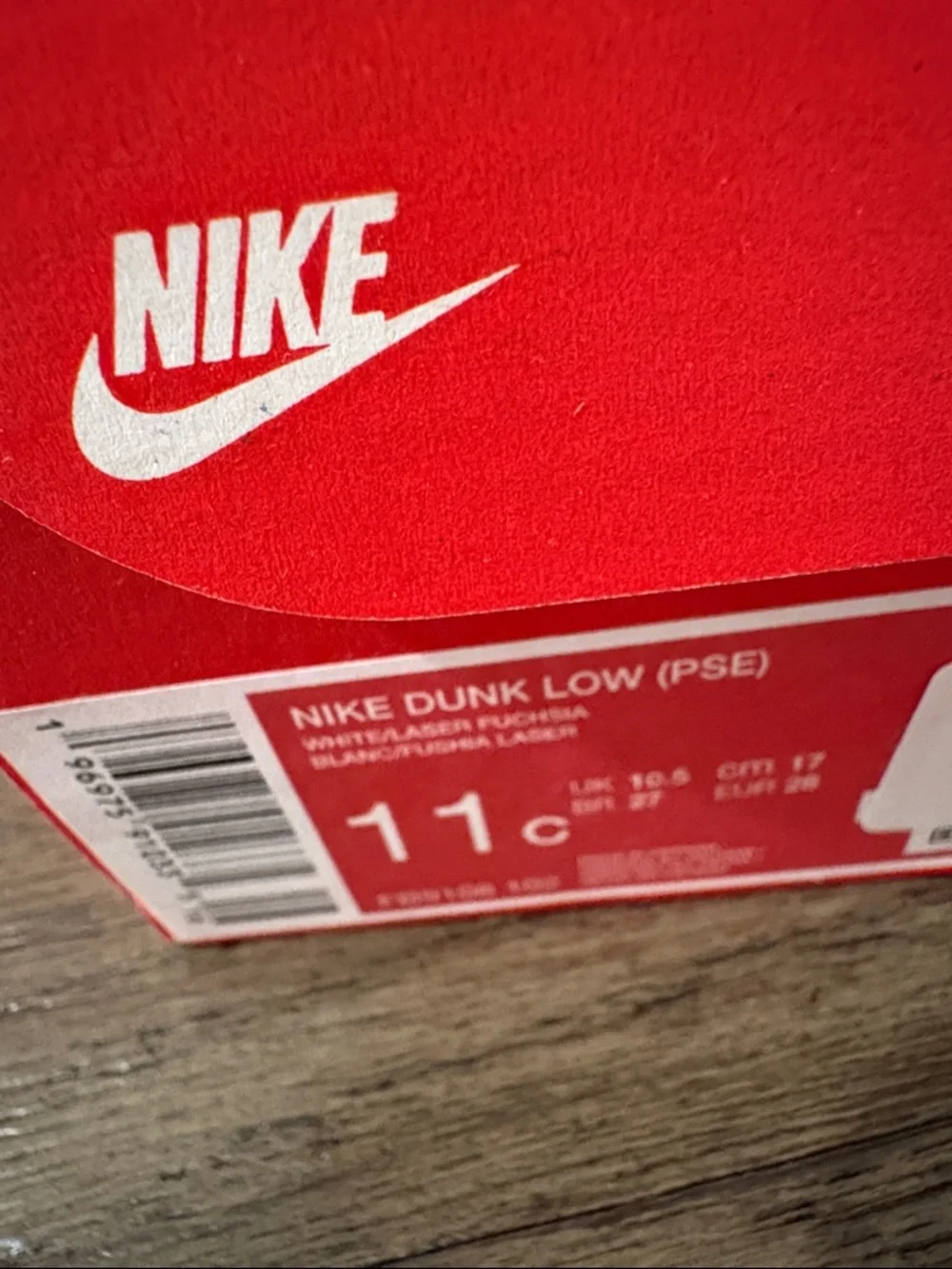 NIB [Nike] Dunk Low Top Shoes Sneakers Fuchsia Pink/White Little Kids Youth 11 C - Picture 15 of 16